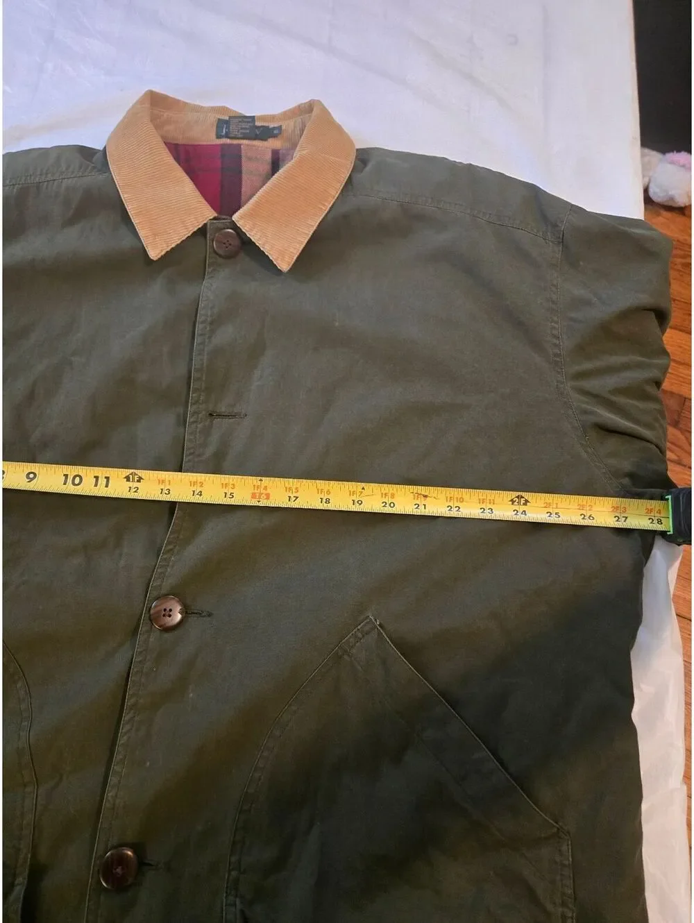 J.Crew Barn Jacket Olive Green Corduroy Collar Plaid Lined Chore Field Coat